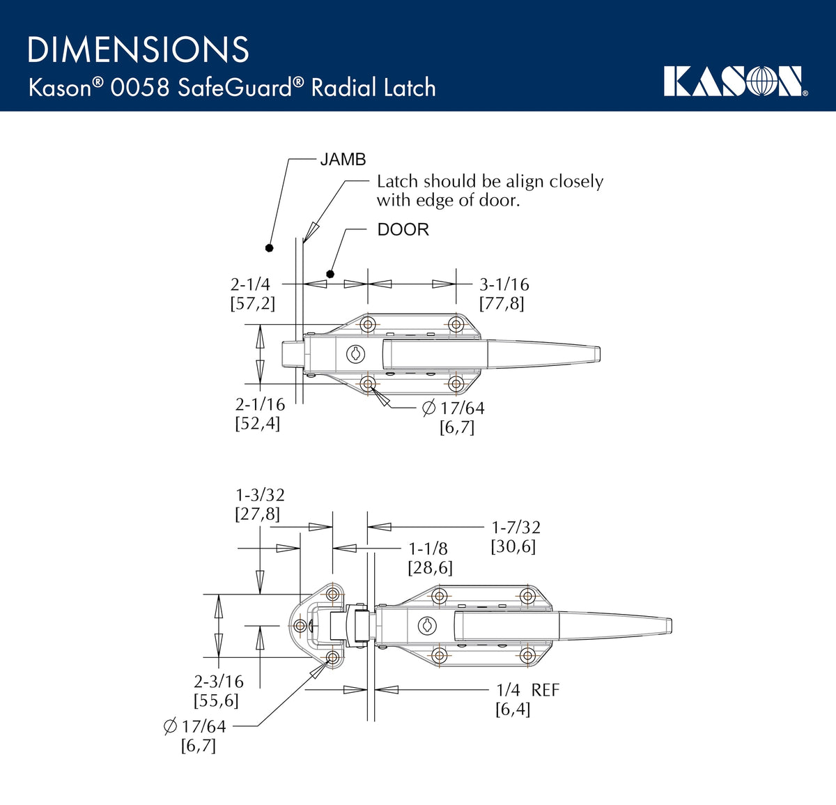 0058 Safeguard Radial Latch Strike by Kason – Vinyl, Silver, Model 10058005001