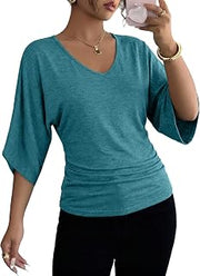 Womens Tops Spring Summer 2026 Trendy 3/4 Length Batwing Sleeve