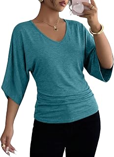 Womens Tops Spring Summer 2026 Trendy 3/4 Length Batwing Sleeve