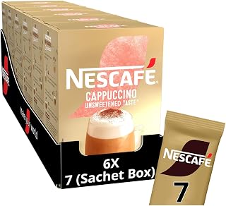 Nescafe NESCAFÉ Cappuccino Unsweetened Instant Coffee Sachets x7 (Pack of 6, Total 42 Sachets)