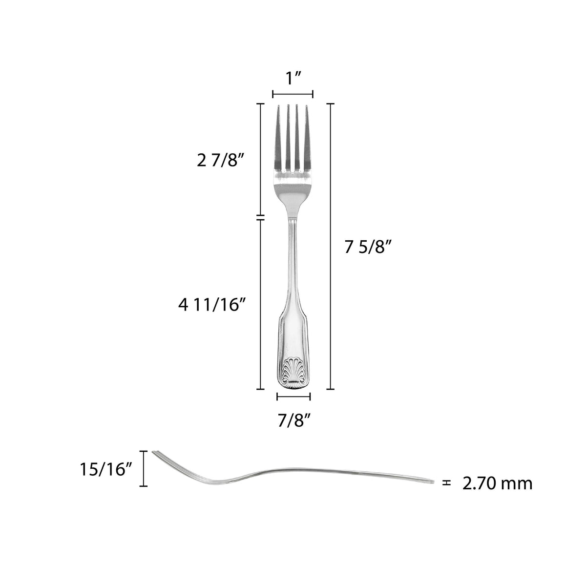 Dinner Fork by Thunder Group – 7.68", Stainless Steel, Silver, Pack of 12, Model SLSS006