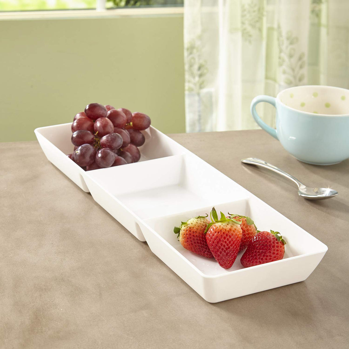 US Acrylic Divided Serving Tray Set, 15 x 5 Inches, White
