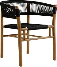Modway Vienna Outdoor Patio Teak Wood 5-Piece Dining Set in Natural Black – Weather-Resistant Square Dining Table with Woven Rope Curved-Back Armchairs – Backyard Garden Table and Chair Set for 4