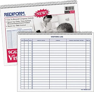Rediform 9G620 Visitors Log Book,1000 Entries,Wire,50 Pgs,11-Inch x8-1/2-Inch,White