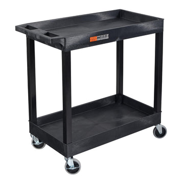 32" x 18" Tub Storage Cart 2 Shelves - Black by Luxor – 32"W x 18"D, Plastic, Black, Model EC11-B
