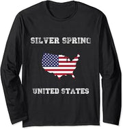 Retro Silver Spring USA Distressed USA Flag Long Sleeve T-Shirt