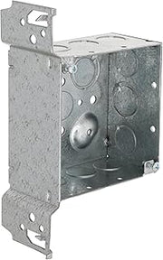 RACO 8235 2-1/8-Inch Deep, Eight 1/2-Inch Side Knockouts and 5 TKO Knockouts, Wood/Metal Stud Bracket, Welded 4-Inch Square Box, Flush, Gray