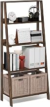 Furinno Ladder 5-Tier Book Shelf, Leaning Standing Shelf, Amber Pine