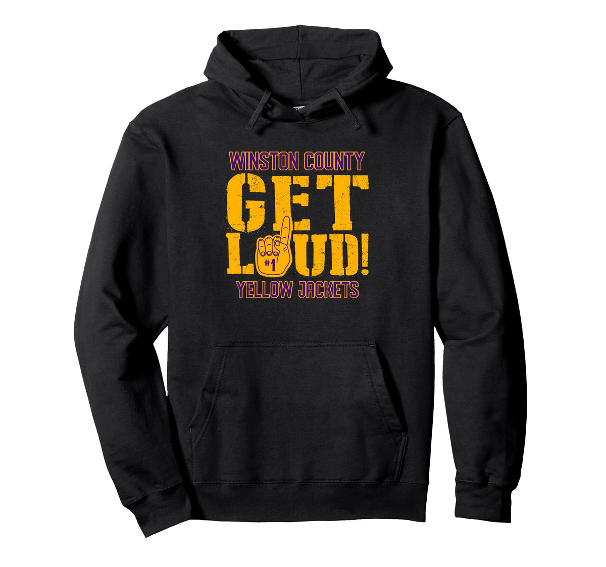 Winston County High School GET LOUD Yellow Jackets Pullover Hoodie by Winston County Yellow Jackets – Polyester, Black, Model MXZ09CXS8HP