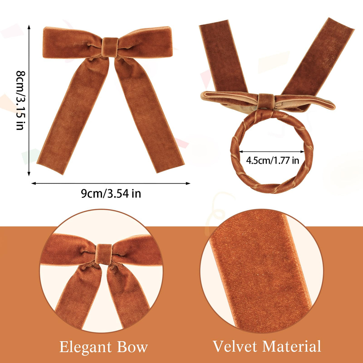 NatNarr Velvet Bow Napkin Rings, Set of 12, Brown