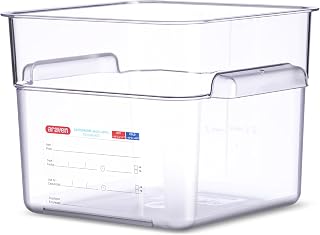 Araven Polycarbonate Square Food Container, In-Mold Label, 6 qt, Clear
