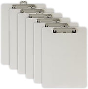 Officemate Plastic Clipboard, 9 x 12.5-Inches, Letter Size Recycled Document Holder with Low-Profile Metal Clip, Retractable Hanging Hole, Pearl, Pack of 6