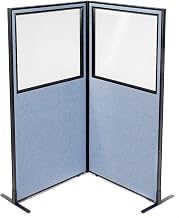 Global Industrial 36-1/4"W x 72" H Freestanding 2-Panel Corner Room Divider with Partial Window, Blue