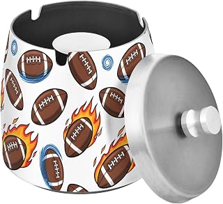 Rugby Flames Pattern Splash Ashtray with Lid, Outdoor Ashtrays for Patio