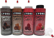 Lyons Designer Dessert Sauces Bundle (Chocolate, Caramel, Raspberry, and Strawberry) with Designer Tips