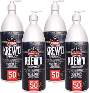 Ergodyne KREW'D 6355 Sunscreen Lotion, Broad Spectrum SPF 50, Water Resistant, 32 oz, 4-Pack , White