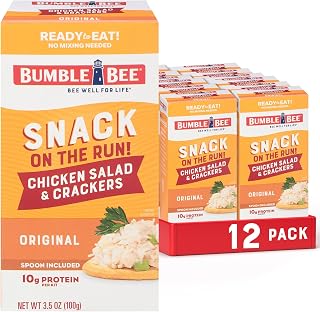 Bumble Bee Snack On The Run! Original Chicken Salad Kit (Pack of 12) | Ready to Eat Easy-Open Canned Chicken Salad with Crackers Snack Pack, 10g Protein per Box