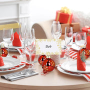 Whaline Christmas Place Card Holders, Red Ball Ornament with Gold Snowflakes, 12 Pack