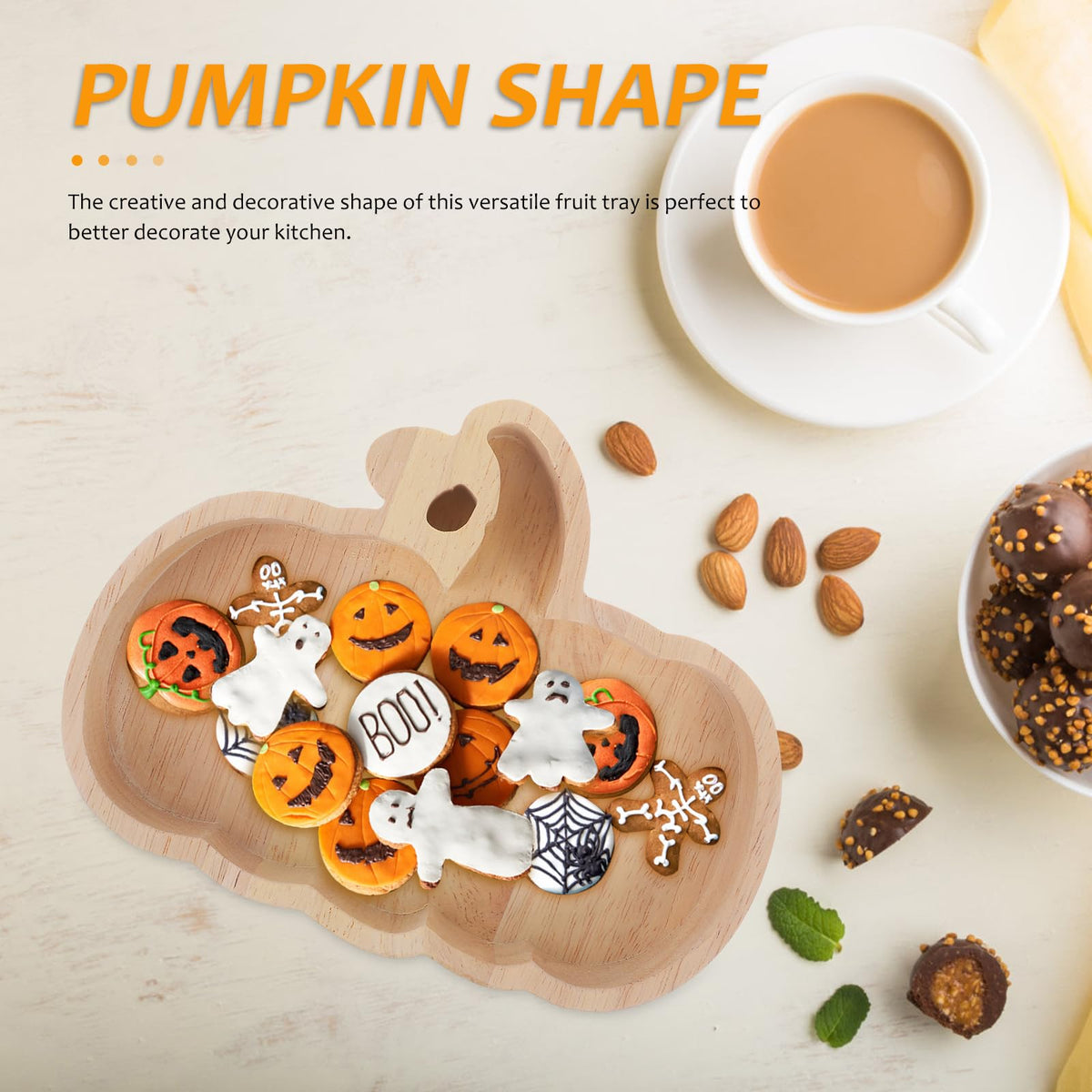 Gleavi Wood Pumpkin Tray, 7x5.5 Inch Serving Platter, Khaki