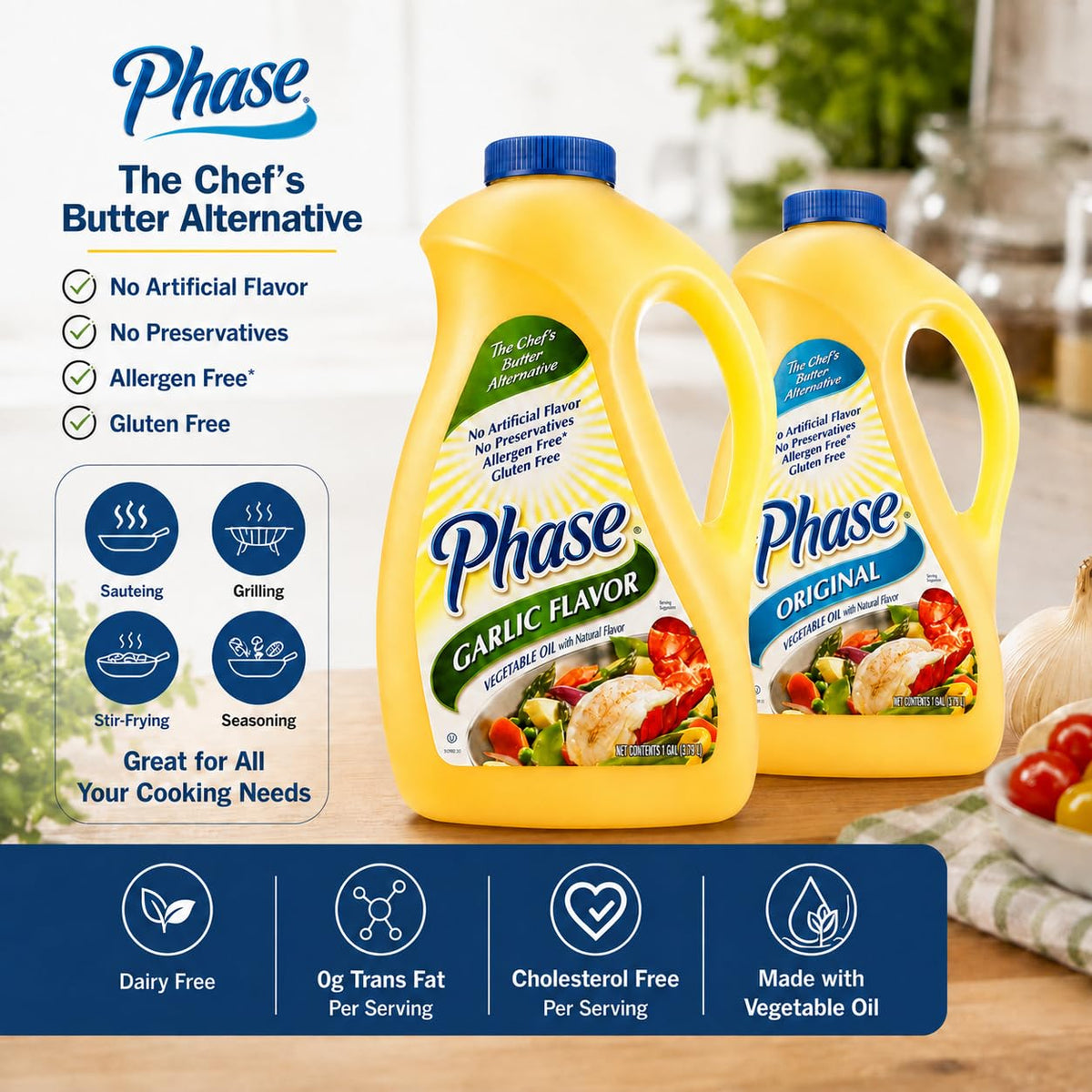 Phase Garlic Flavor Liquid Butter Alternative by Ventura Foods – 1 Gallon, Model 40008PHA