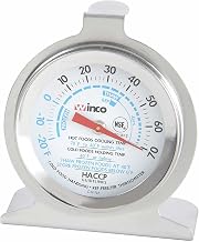 Winco 2" Dial Clear Refrigerator/Freezer Thermometer | Wide range -20° to 70°F, Hanging or standing, Foodservice