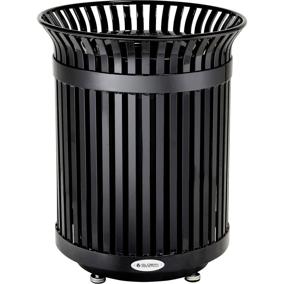 Global Industrial Outdoor Heavy-Duty Slatted Steel Trash Can – 36 Gallon, 34" H, Black