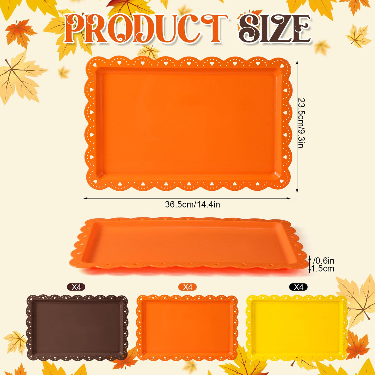 Meanplan Plastic Serving Trays, 14.4 x 9.3 Inches, Set of 12 in Fall Colors
