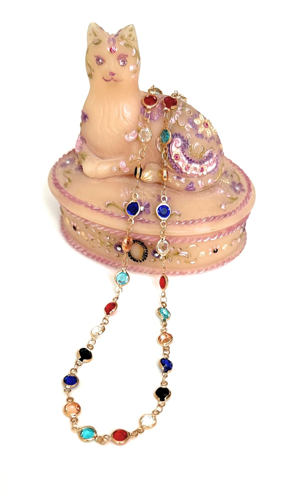 Multicolored Crystal Channel Linked Necklace by Generic – Swarovski crystals, gold plated metal, multicolors
