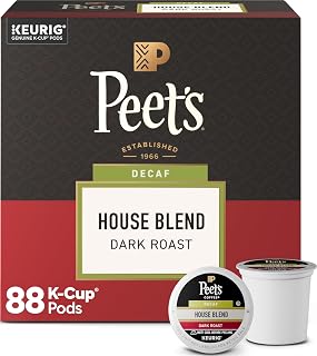 Peet's Coffee Coffee Pods, Dark Roast, Decaf House Blend, 88 K Cups