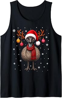 Emu Bird Christmas Santa Hat Scarf Festive Decor Xmas Tank Top