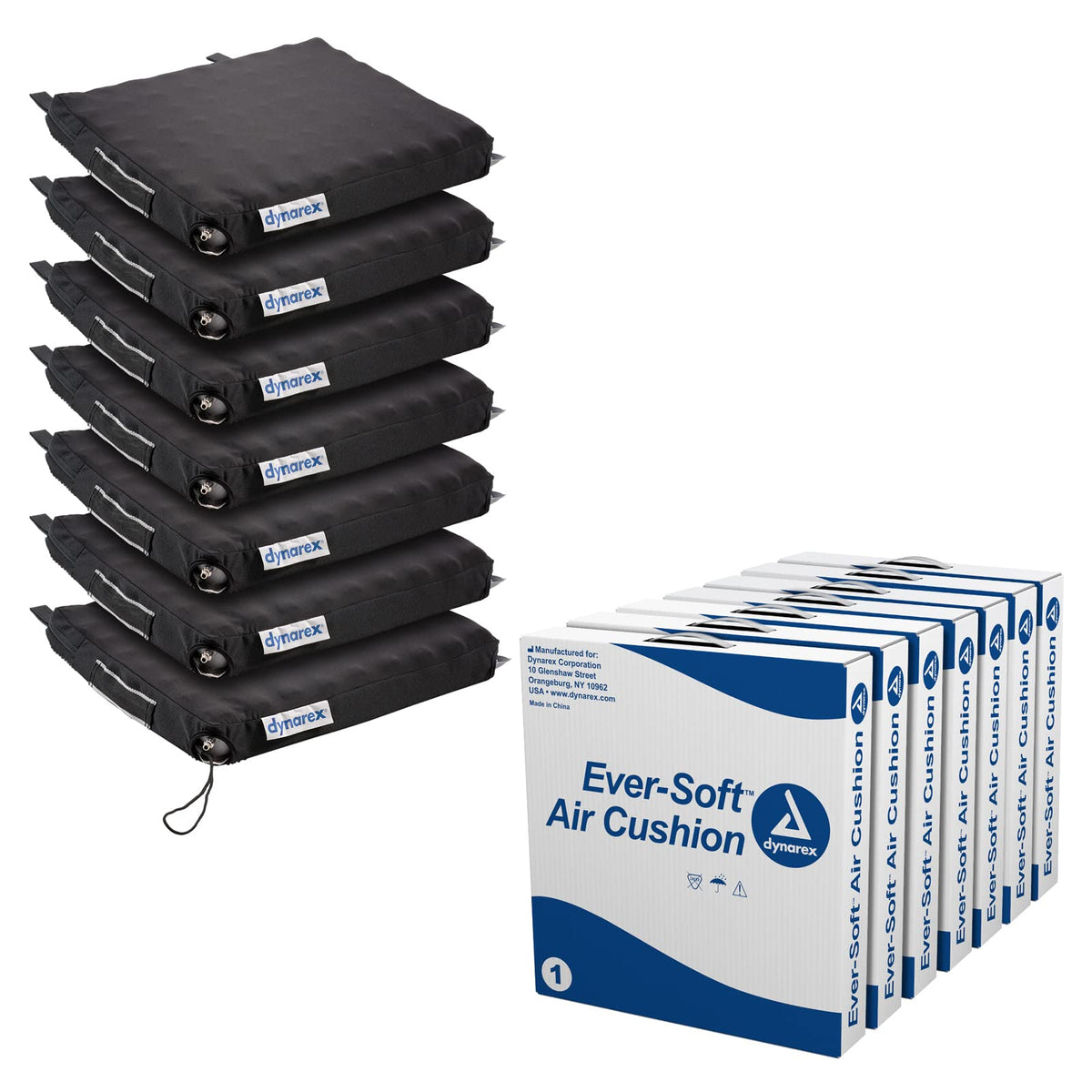 Ever-Soft Air Cushion by Dynarex – 18" Length, 18" Width, 2" Height, Polyvinyl Chloride, Black, Pack of 7, Model 10602-7