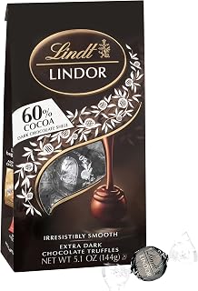 Lindt LINDOR 60% Extra Dark Chocolate Truffles, Dark Chocolate Candy with Smooth, Melting Truffle Center, Great for Gift Giving, 5.1 oz. Bag (6 Pack)