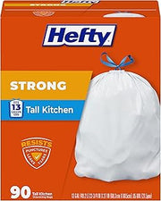 Hefty Strong 13G Tall Kitchen Trash Bags, White, Unscented, 90ct