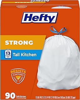 Hefty Strong 13G Tall Kitchen Trash Bags, White, Unscented, 90ct