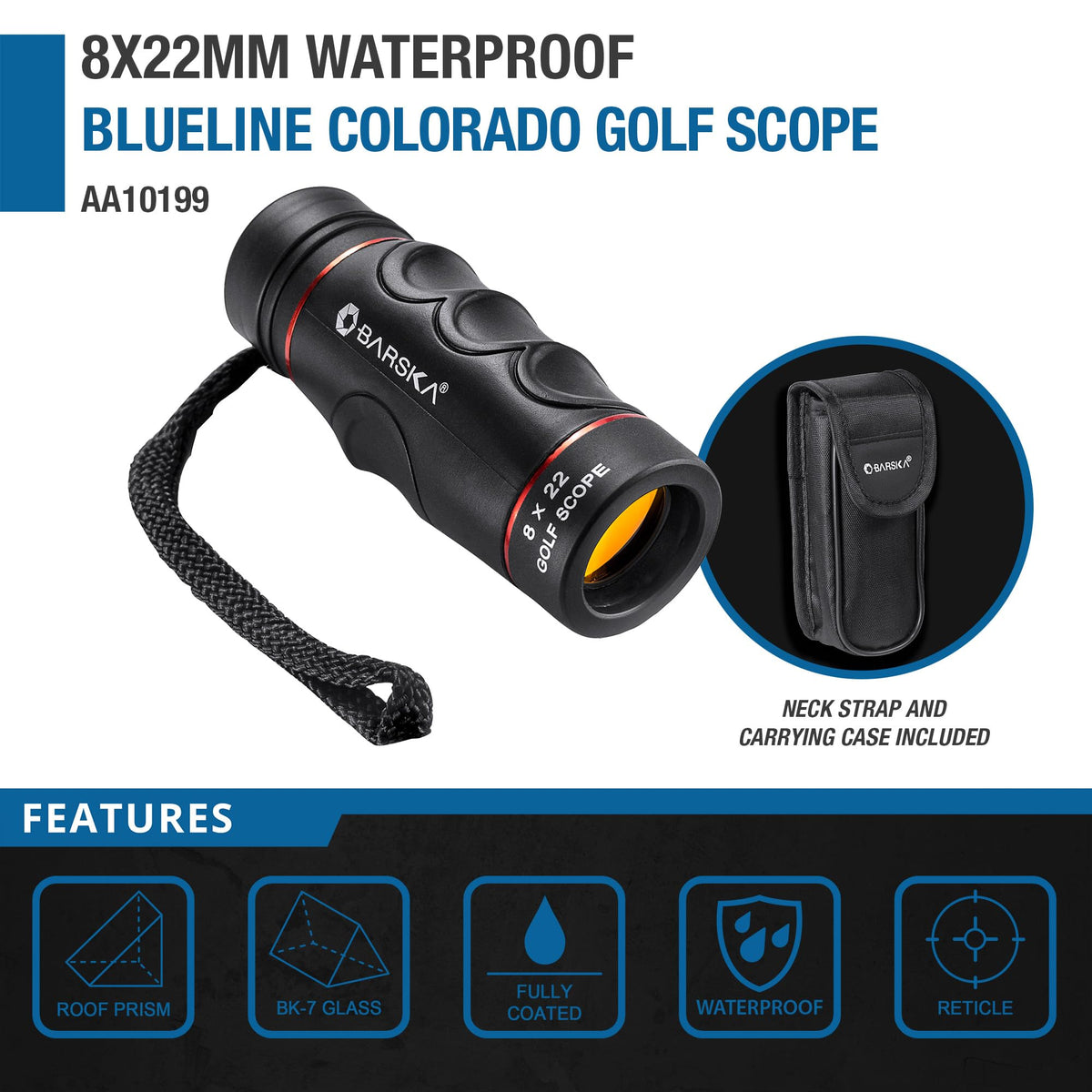 8x22 Blueline Ruby Lens Golf Scope (Yards) by Barska – Alloy Steel, Model AA10198