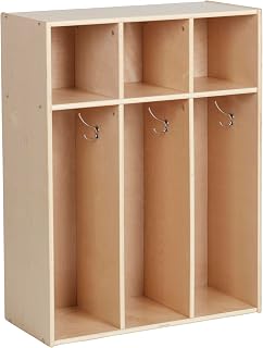 ECR4Kids Streamline 3-Section Toddler Coat Locker with Cubby Storage, Kids Furniture, Natural