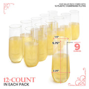 Plastic Champagne Flutes Disposable by Stock Your Home – 12 Count (Pack of 1), 9.0 ounces, Plastic, Clear, Pack of 12