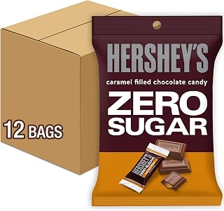 HERSHEY'S Zero Sugar Caramel Filled Chocolate Candy Bags, 3 oz (12 Count) | 12 Count