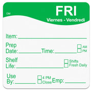 DAYMARK FOOD SAFETY SYSTEMS MarketPro DayMark Safety DissolveMark Square Friday Vendredi Viernes Day of the Week Dissolvable Removable Label Green | 250/Roll