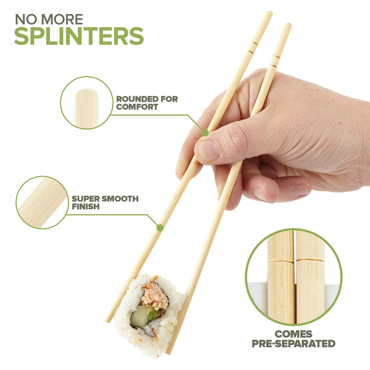 Disposable Bamboo Chopsticks (50 Count) by Stock Your Home – 50 Pack, Bamboo, Green, Pack of 50, Model 2571