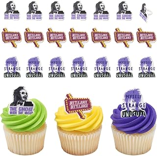 DecoPac Beetlejuice Rings, Halloween Cupcake Decorations Featuring Beetlejuice & Lydia, Cupcake Toppers For Cakes, Cupcakes, Treats - 24 Pack