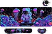 Desk Mat, Large Gaming Mouse Pad with Wrist Rest, 4 in1 XXL Mouse pad+Keyboard Wrist Rest+Mouse Pad Wrist Support+Cup Coaster Set, Ergonomic Desk Pad for Home Office,Spaceman