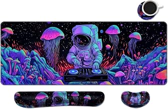 Desk Mat, Large Gaming Mouse Pad with Wrist Rest, 4 in1 XXL Mouse pad+Keyboard Wrist Rest+Mouse Pad Wrist Support+Cup Coaster Set, Ergonomic Desk Pad for Home Office,Spaceman