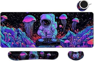 Desk Mat, Large Gaming Mouse Pad with Wrist Rest, 4 in1 XXL Mouse pad+Keyboard Wrist Rest+Mouse Pad Wrist Support+Cup Coaster Set, Ergonomic Desk Pad for Home Office,Spaceman