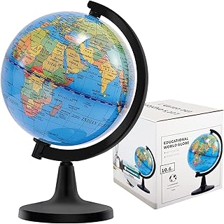 Wizdar 4 inch World Globe for Kids Learning | Educational, Rotating World Map, Mini Size, Classroom Geography Teaching, Desk and Office Decoration