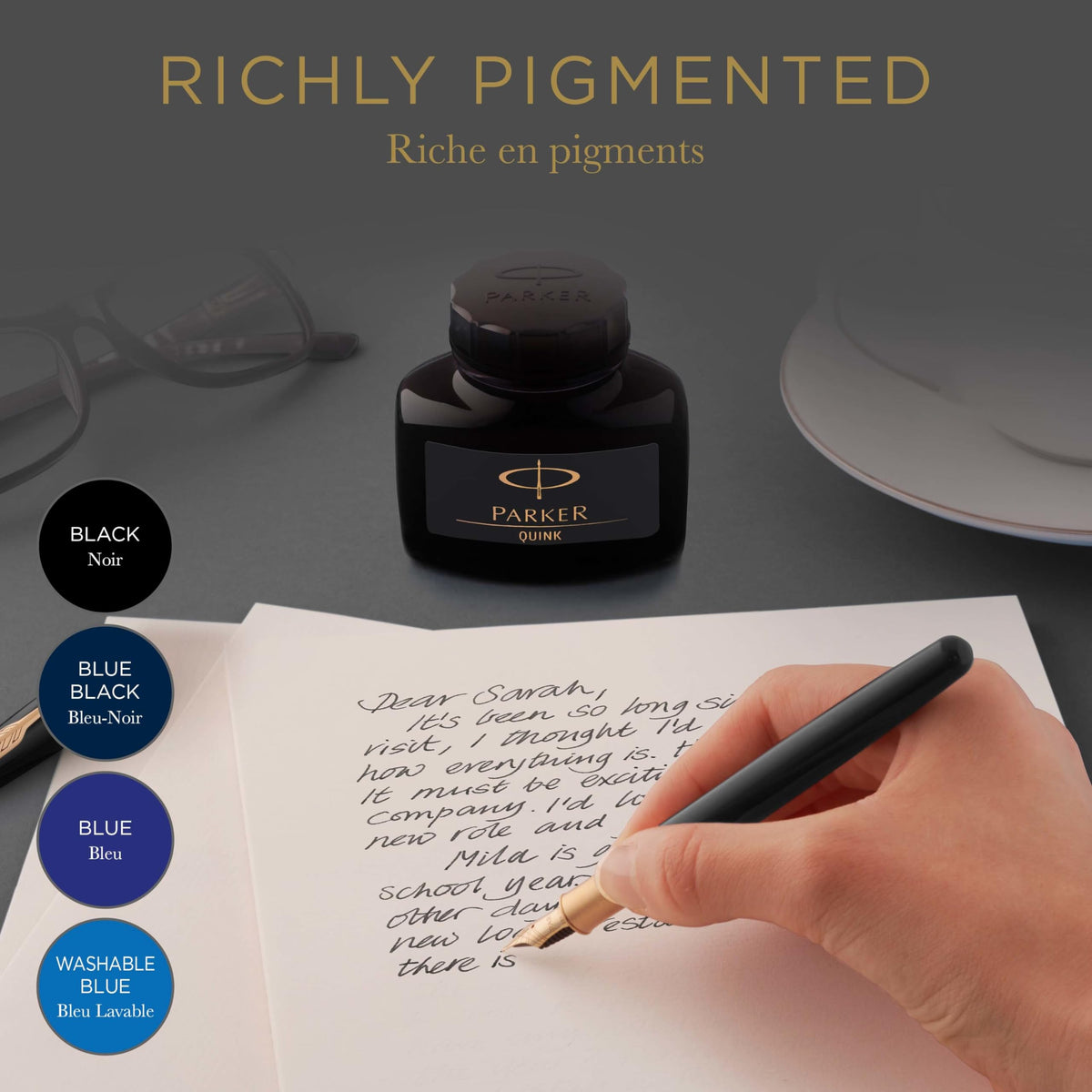 Quink Ink Bottle by Parker – 1.9 fl oz, Glass, Black Ink, Model 1950375