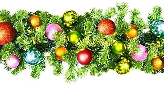 9 ft. Pre-Lit LED Blended Pine Decorated with The Tropical Ornament Collection Garland Warm White