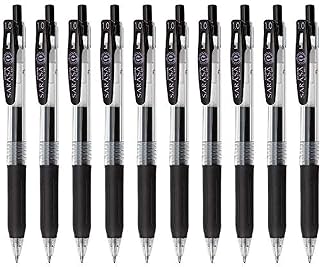 Zebra Technologies Zebra Sarasa Clip 1.0 Retractable Gel Ink Pen, Rubber Grip, 1.0mm, Black Ink, Value Set of 10