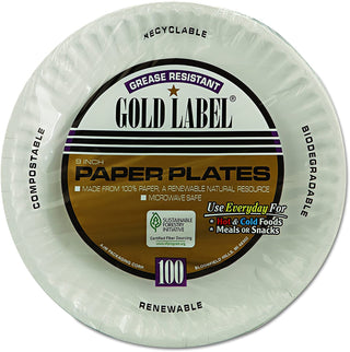 CP9GOEWH Gold Label Coated Paper Plates by AJM Packaging – Medium, Paper, White, Model AJMCP9GOEWH