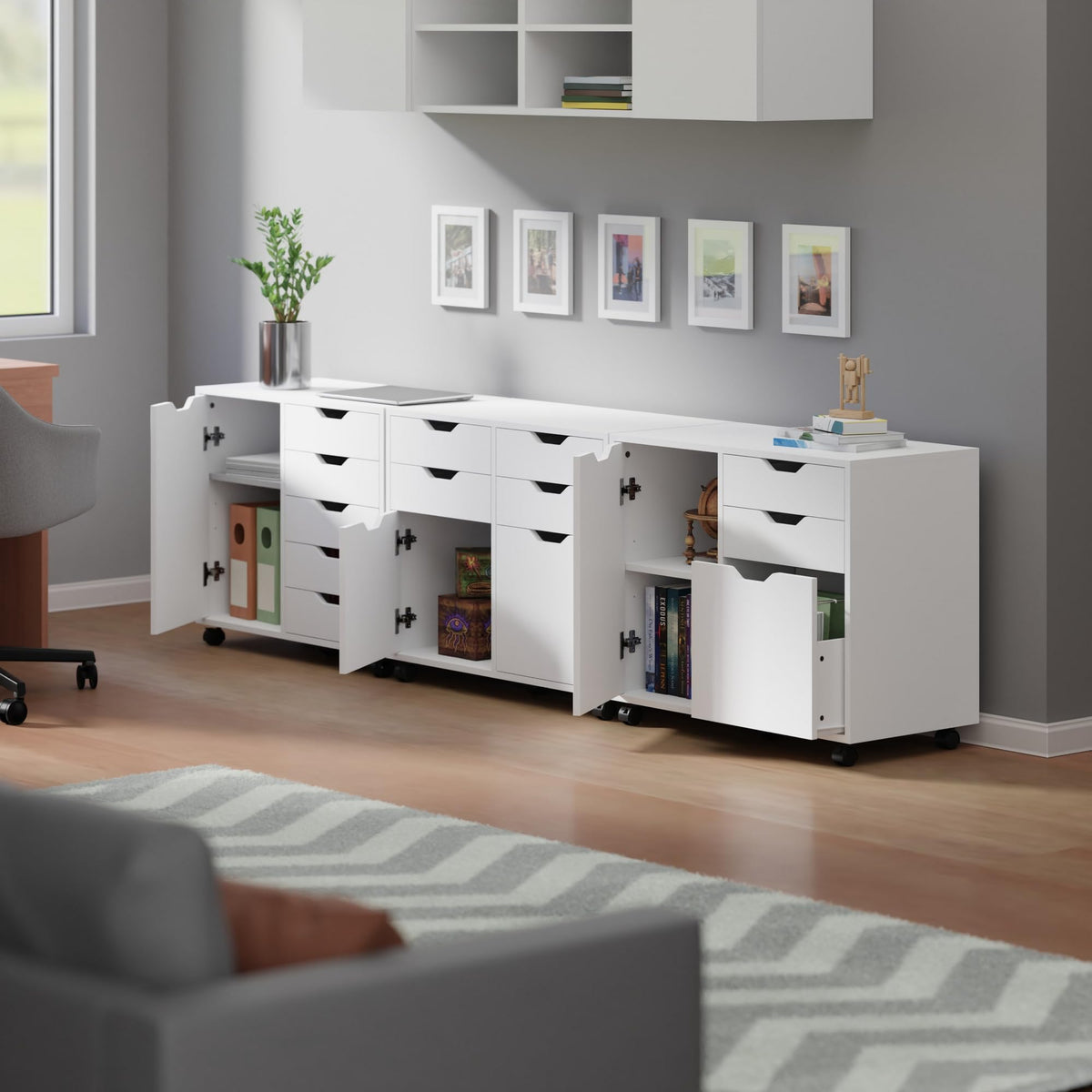 Winsome White / 4 Doors, 12 Drawers, File Drawer / Transitional Storage Cabinets